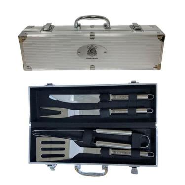 Imagem de Kit Churrasco Inox c/ 4 Peças SCCP Corinthians Licenciado - Cebola e T