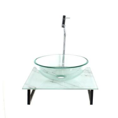 Imagem de Kit cuba de vidro redonda 10mm incolor com tampo de vidro 40cm x 40cm 