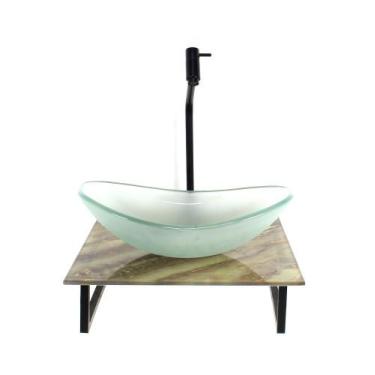 Imagem de Kit cuba de vidro oval 10mm jateada com tampo de vidro 40cm x 40cm már