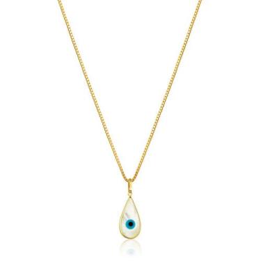 Imagem de Corrente Colar Cordão Veneziana + Pingente Olho Grego Gota Ouro 18k - 