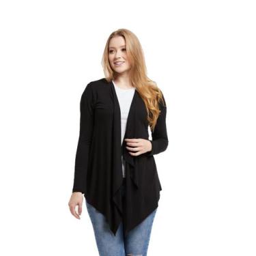 Imagem de Cardigan Feminino Casaco Kimono Com Bico Manga Longa - Wooks, Preto, G