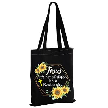 Imagem de MBMSO Bolsa de ombro Jesus It's Not a Religion It's a Relationship, presentes de girassol cristão, sacolas de compras religiosas, Jesus Tb-preto, Medium