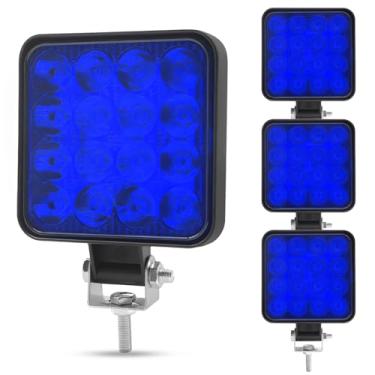 Imagem de YnGia Luzes LED 4x4 Quadradas Led Off Road 4 peças Luzes de neblina LED 12 V 3,3 polegadas Luz de condução para caminhão, trator, carro off-road, quadriciclo, barco, carro, escavadeira, azul