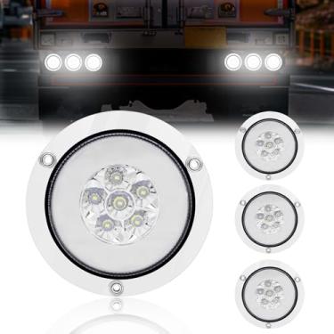 Imagem de NWpangu Luzes traseiras redondas de LED para trailer, luzes traseiras de 10 cm, com ilhós Chorme, montagem embutida para caminhão, trator, barco, trailer, van, branco, 4 peças