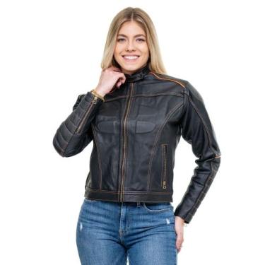 Imagem de Jaqueta Feminina De Couro 100 Verdadeiro Premium Slim Motoqueira - Bel