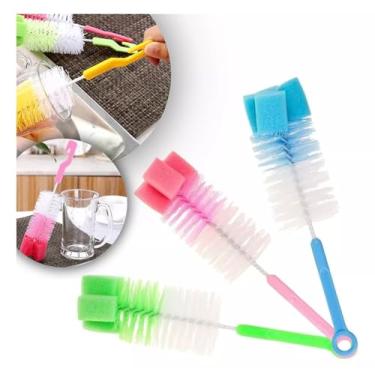 Imagem de Escova Para Lavar Mamadeira Garrafa Copo Com Esponja Prática