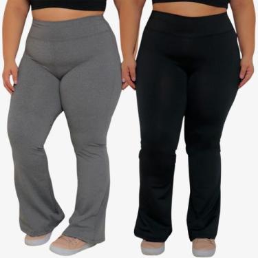 Imagem de Calça Flare Bailarina Flanelada Forrada Plus Size Feminina Cintura Alt