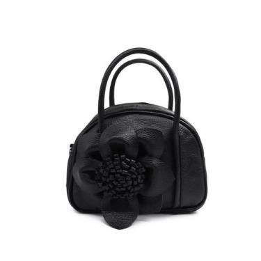 Imagem de Bolsa feminina de couro média flor metalizado preta Liz - Zaia