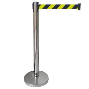 Imagem de Pedestal Separador Organizador de Fluxo Cromado Com Fita Retrátil Zebr