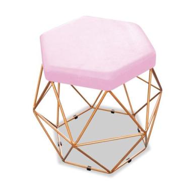 Imagem de Puff Decorativo Aramado Bruna Sala de Estar Recepção Suede Rosa Bebê -