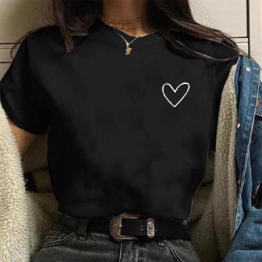 Imagem de Camiseta Baby Look Feminina Coração Tumblr - SEMPRENALUTA, Preto, XG
