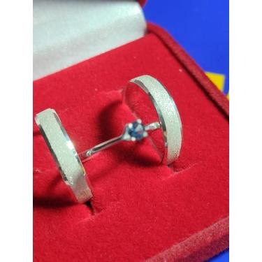 Imagem de Trio Par aliança Prata 950 5 mm anel Solitario Zircônia 3 mm com anel 