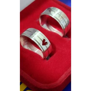 Imagem de Alianças Coração Namoro Compromisso de Prata 950 Lisa 7 mm Lisa e Bril