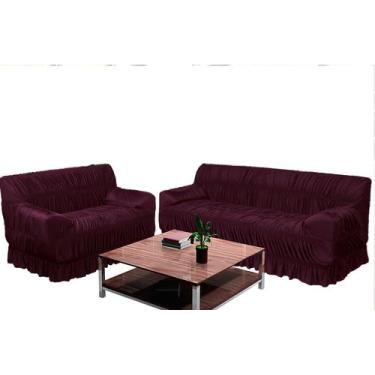 Imagem de Capa De Sofá Em Malha 2 E 3 Lugares 21 Elásticos - Bordo - Campari