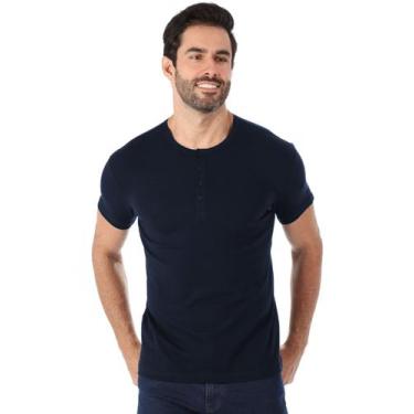 Imagem de Camiseta Masculina Henley Manga Curta Anistia Marinho, Azul marinho, P