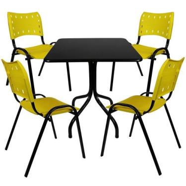 Imagem de Jogo Mesa 70x70 Preta Cozinha Restaurantes Sorveteria Bares Com 4 Cade