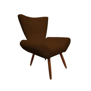 Imagem de Poltrona Decorativa Emilia Couro Marrom Pés Madeira Mz Decor - Mazzero