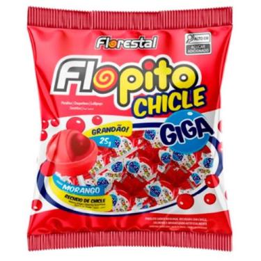 Imagem de Pirulito Florestal Flopito Chicle Giga Morango 600g