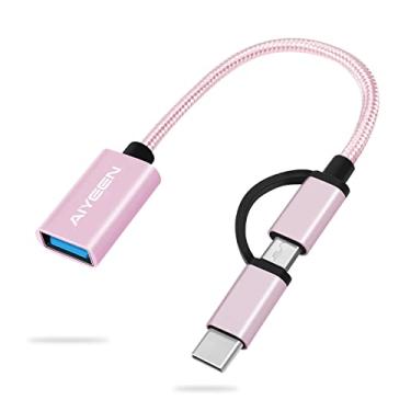 Imagem de AIYEEN Adaptador USB C/Micro para USB 2 em 1, USB C para USB 3.0, cabo adaptador USB para Android OTG compatível com MacBook Pro, Android, Google Samsung e muito mais, ouro rosa