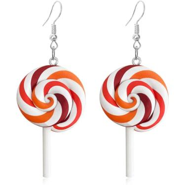 Imagem de Brincos de gota com pingente de gancho de Halloween fofo colorido colorido pirulito arco-íris leve para mulheres adolescentes meninas adoráveis doces comida açúcar charme pendurado hipoalergênico moda