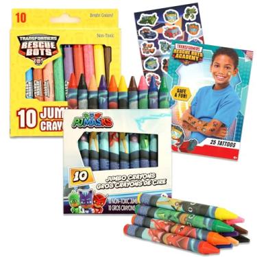 Imagem de Conjunto de giz de cera jumbo a granel para meninos de 1 a 3 anos – Pacote com giz de cera grande para crianças com robôs de resgate transformadores e máscaras PJ para lembrancinhas de festa,