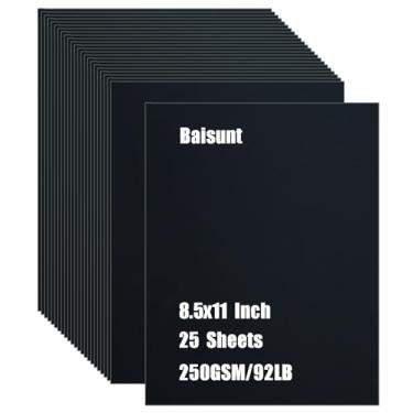 Imagem de Baisunt Pacote com 25 cartolina preta de 21,5 x 28 cm, papel em branco grosso e pesado 41,7 kg para fazer cartões comemorativos, cartões de convites, scrapbook, artesanato DIY