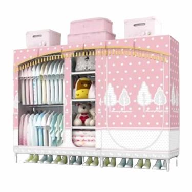 Imagem de Guarda-roupa Armário grande com zíper totalmente fechado, armação de tubo de aço, pano de cetim, guarda-roupa resistente, durável, simples para quarto armário