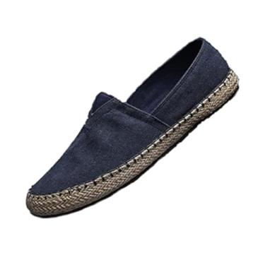 Imagem de Mocassim masculino de lona, alpargata, tênis de caminhada simples, para lazer, mocassins, sapatos de barco, confortáveis, respiráveis e sem salto, Azul, 38