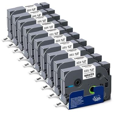 Imagem de Absonic Pacote com 10 fitas 9 mm preto sobre branco compatível com Brother Tze-221 Tze221 3/20.3 cm P Touch Tze Tz Tape 9 mm 0.9 cm etiqueta branca laminada para etiquetadora PTH110 PTD210 PTD220