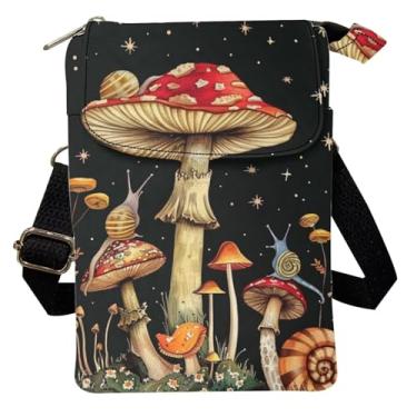 Imagem de Xpyiqun Bolsa transversal de lona feminina pequena bolsa de ombro para celular, Cogumelos caracol, Small