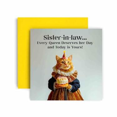 Imagem de Huxters Cartão engraçado de feliz aniversário da cunhada - Every Queen Cat Merves Her Day Gift Card for Her Card for Her Card for Sister-In-Law - 14,8 cm (Sister-In-Law)