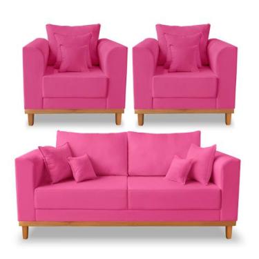 Imagem de Kit Sofá 3 Lugares e 2 Poltronas Beny Viena Suede Rosa - Madeira Prima
