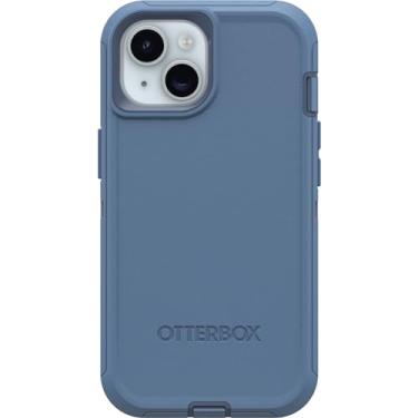 Imagem de OtterBox Capa para iPhone 15 Defender Series - Calça jeans azul bebê (azul), sem tela, resistente e durável, com proteção de porta, inclui suporte de clipe de coldre
