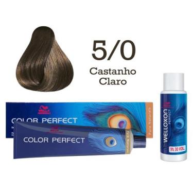 Imagem de Coloração Color Perfect 5/0 Castanho Claro + Emulsão Oxi 30 Welloxon  