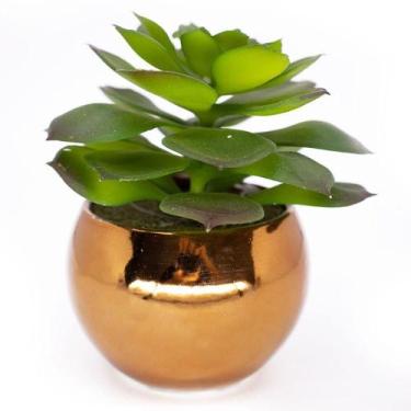Imagem de Vaso Decorativo Dourado Com Suculenta Artificial Sedum Hirsutum 12x8 C