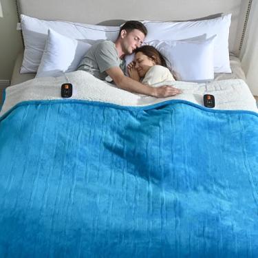Imagem de Fantico Cobertor Elétrico Queen Size, Cobertores Aquecidos De Controle Duplo Com Desligamento Automático De 0,5-12H E 10 Níveis De Aquecimento, Veludo Macio Para Aquecer Sherpa, Proteção Contra Supe