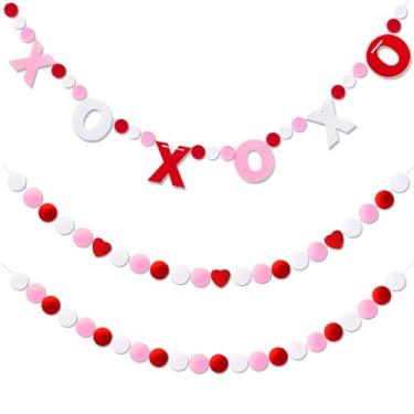 Imagem de SOVOEY Guirlanda Xoxo Guirlanda Coração Feltro Guirlanda, Xoxo Banner Feltro Bola Guirlanda Decorações Para Manto Lareira Paredes Sala/Multi Cor