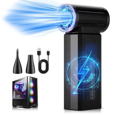 Imagem de Espanador de ar comprimido Oley, espanador de ar elétrico sem fio de 4 velocidades, 80,5 mph e 100.000 RPM, sem espanador de ar enlatado para computadores, teclado, mini soprador recarregável a jato