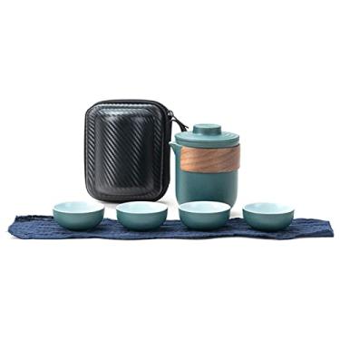 Imagem de Conjunto de chá de Viagem, Kit de Infusador de Bule de chá Portátil Anti -Burn Teaware Com Bolsa de Armazenamento para Acampamento Ao Ar Livre (Pote verde com 4 xícaras)