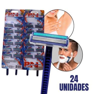 Imagem de Kit 24 Unidades Barbeador com 3 Lâminas Antialérgicas Lubrificantes De