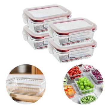 Imagem de 4 Pote Trava Hemertico Vidro Frezzer Micro-ondas Forno 640ml - Belo Vi