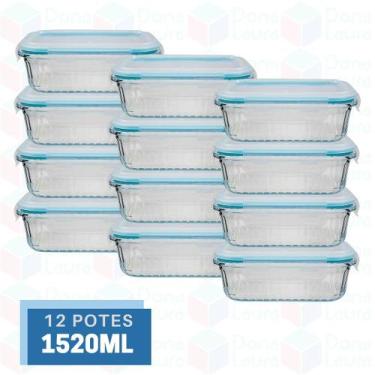 Imagem de 12 Potes Canelado Forno Airfryer Microondas Freezer 1520ml - Belo Vidr