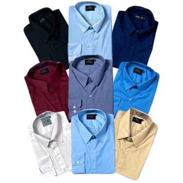 Imagem de KIT 09 peças - Camisa Social Manga Longa Slim e Tipo Linho (sem cinza 