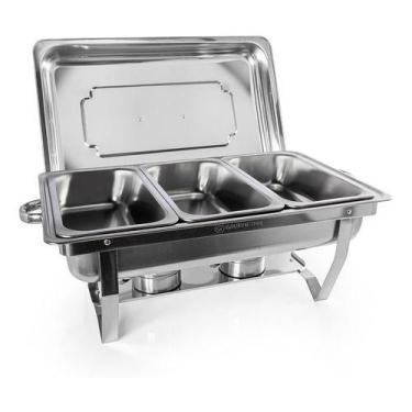Imagem de Rechaud Aço Inox Retangular 3 Cubas Gourmet Mix