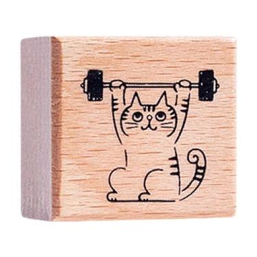 Imagem de shamjina Carimbo de gato fofo animal de 1,2 polegada quadrado pequeno para crianças carimbo de borracha de madeira para cartas de cartas álbum de fotos, Fitness