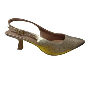 Imagem de Scarpin Slingback Feminino, Salto Médio, Couro Prata Velha com Detalhe em Laser (Prata velha, BR, Adulto, Numérico, 35)