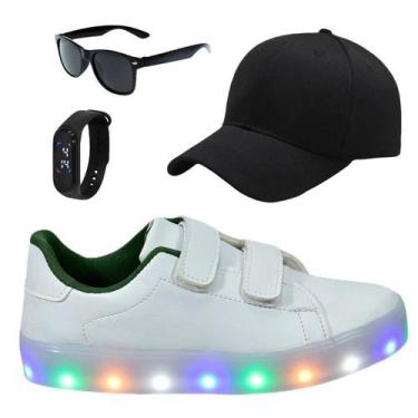 Imagem de Tênis Infantil Masculino Com Led Casual Moderno Confortável Novo +Boné
