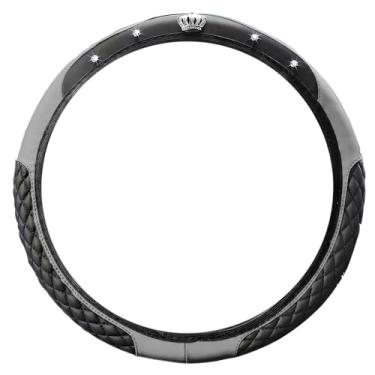Imagem de MINGZAIQIPEI Capa de volante de carro, coroa de strass brilhante, protetor de volante de couro elástico, acessórios automotivos de cristal brilhante para mulheres meninas universal, antiderrapante