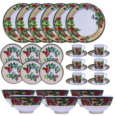 Imagem de Aparelho de Jantar e Café 30 Peças Natalino Pinha Berries Melamina Saldão (Material Sintético)