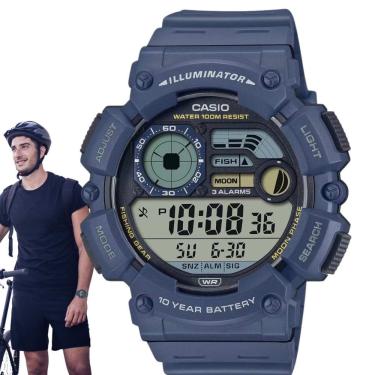 Imagem de Relógio de Pulso Casio Masculino Digital Tabua de Mares Pescaria Prova Dágua 10 atm Pulseira Extra Grande Fase Lua Esportivo Azul WS-1500H-2AVDF